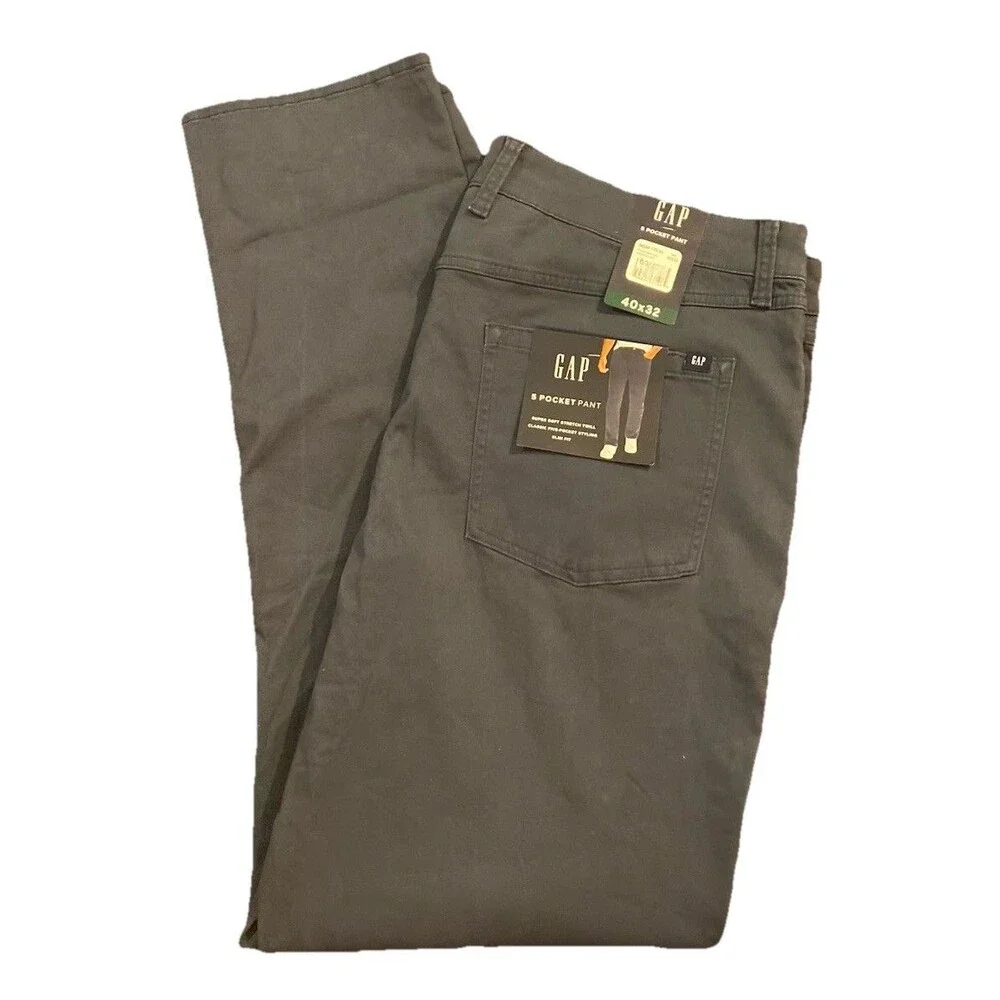 GAP 5 Pockets Utility Pants Men’s 40X32 Stretch Twill Slim Gray Trousers